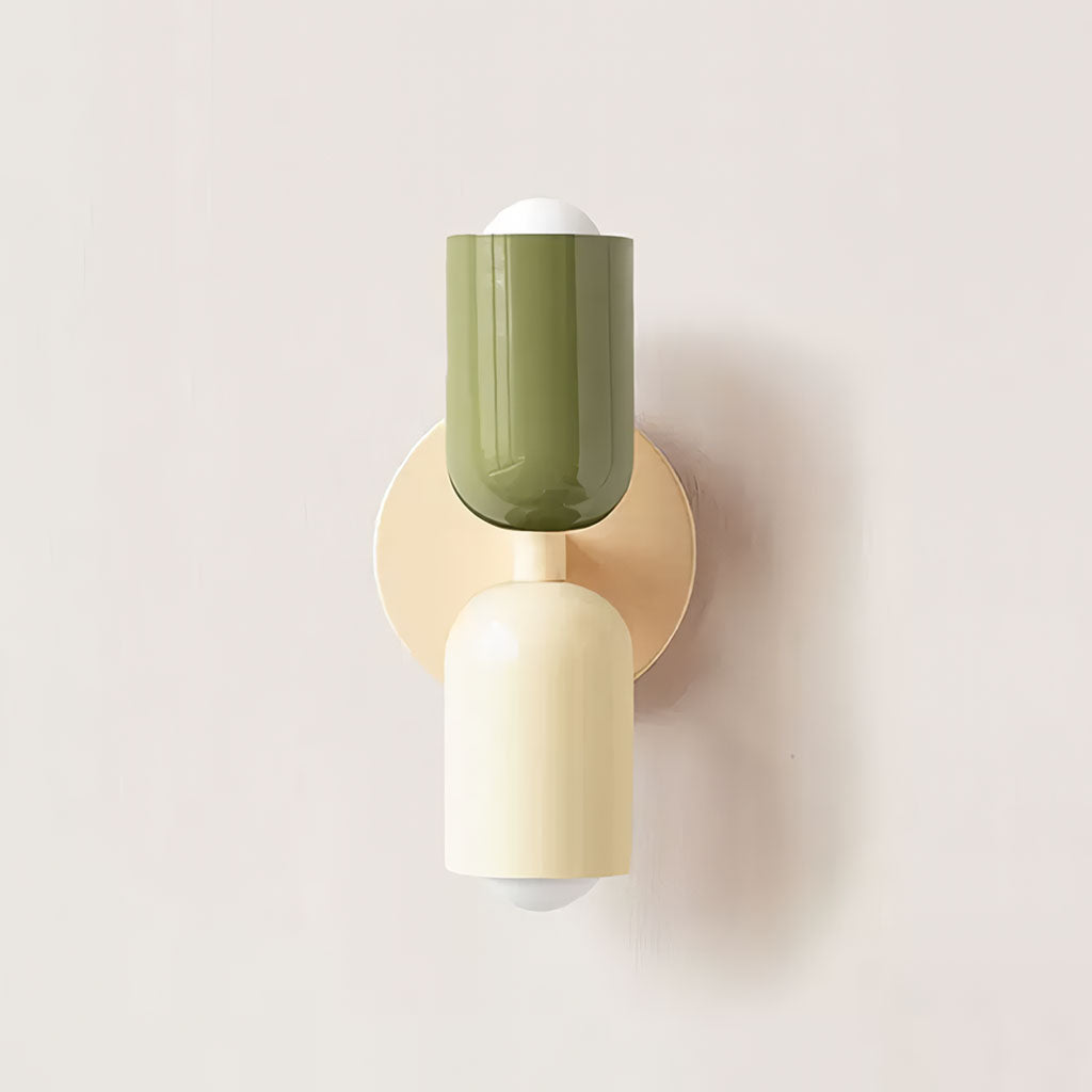Playful and chic wall lamp in olive green and cream steel