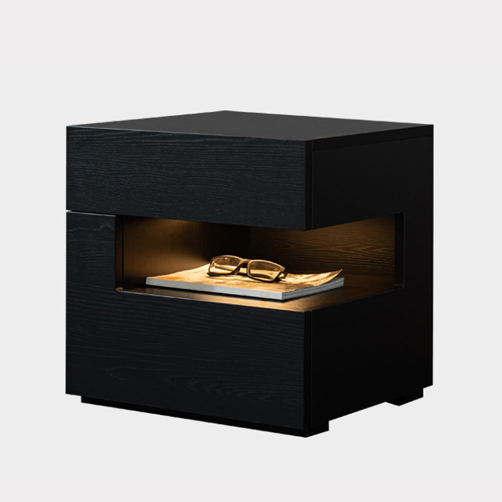 Bowen nightstand black wooden side table with LED light