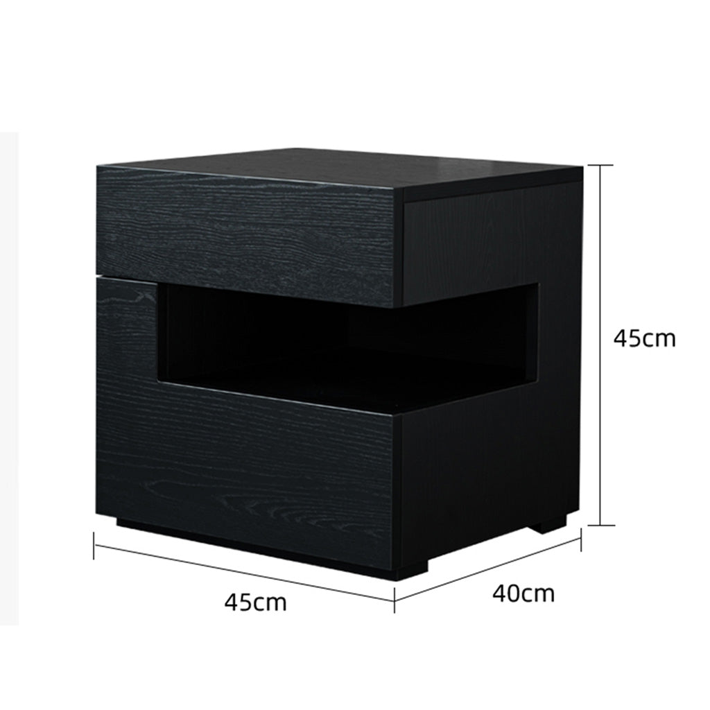 45cm x 40cm Modern black solid wood nightstand bedside table with drawer storage