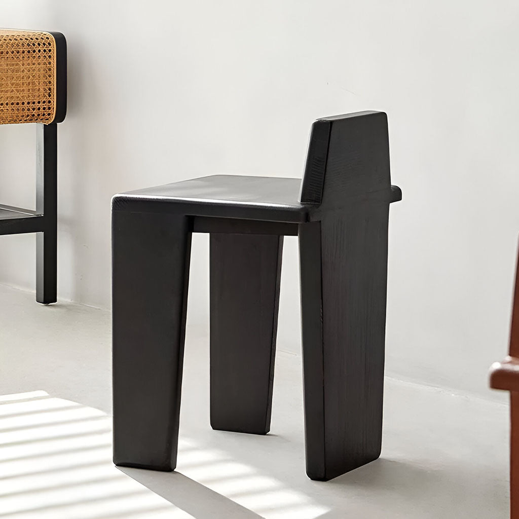 Modern furniture black and walnut wooden chair with a minimalist design short backrest