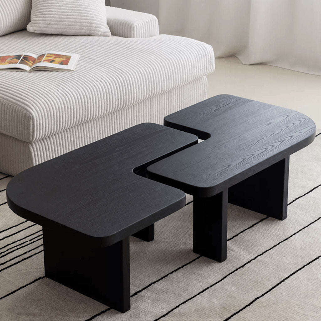 Gade Modular Coffee Table in Black Solid Wood Modern Living Room