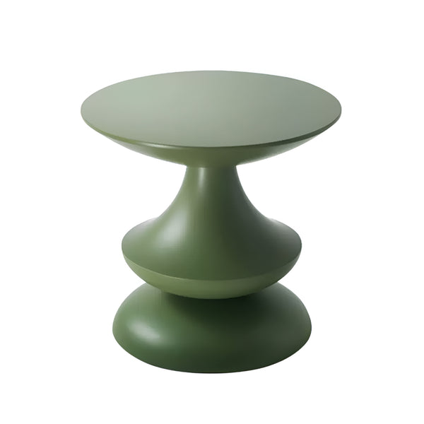 Unique and elegant round top side table in deep green made from fiberglass
