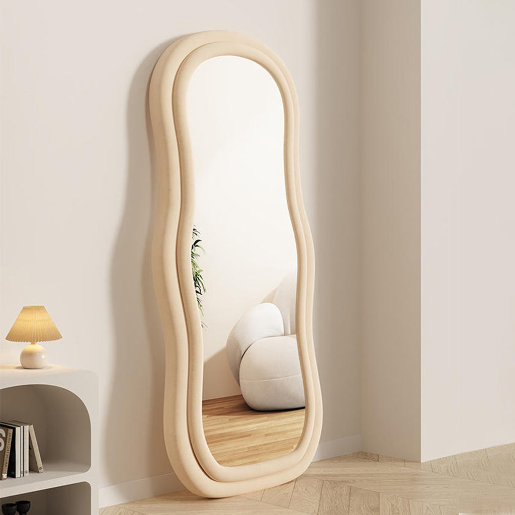 Ophelia Standing Mirror Upholstered Velvet Frame White Tea Living Corner