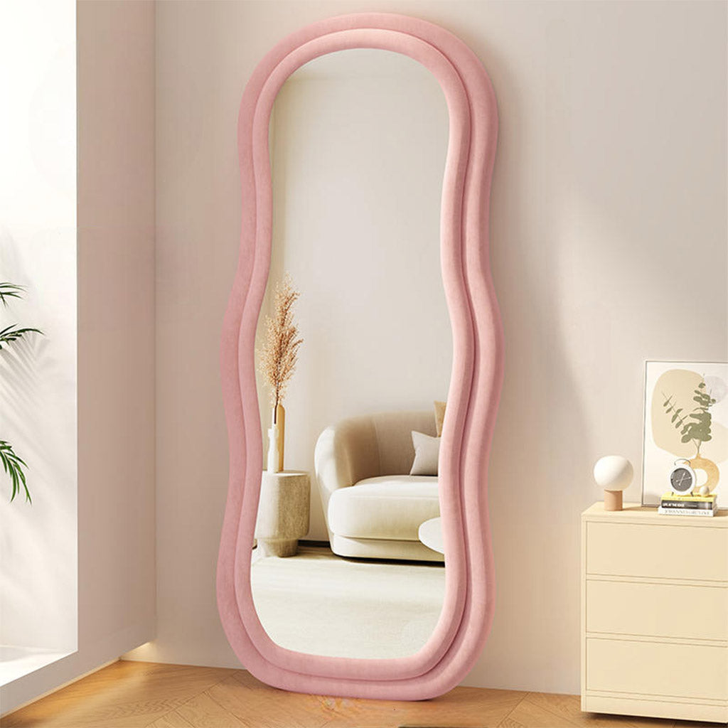Ophelia Standing Mirror Upholstered Velvet Frame Pink