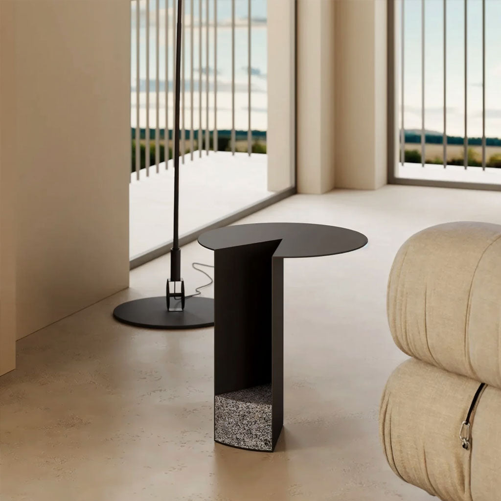 BRIGGS Metal Granite Side Table / Accent Table - Black, modern, artistic, minimalist for living room, lounge, cafes, office.