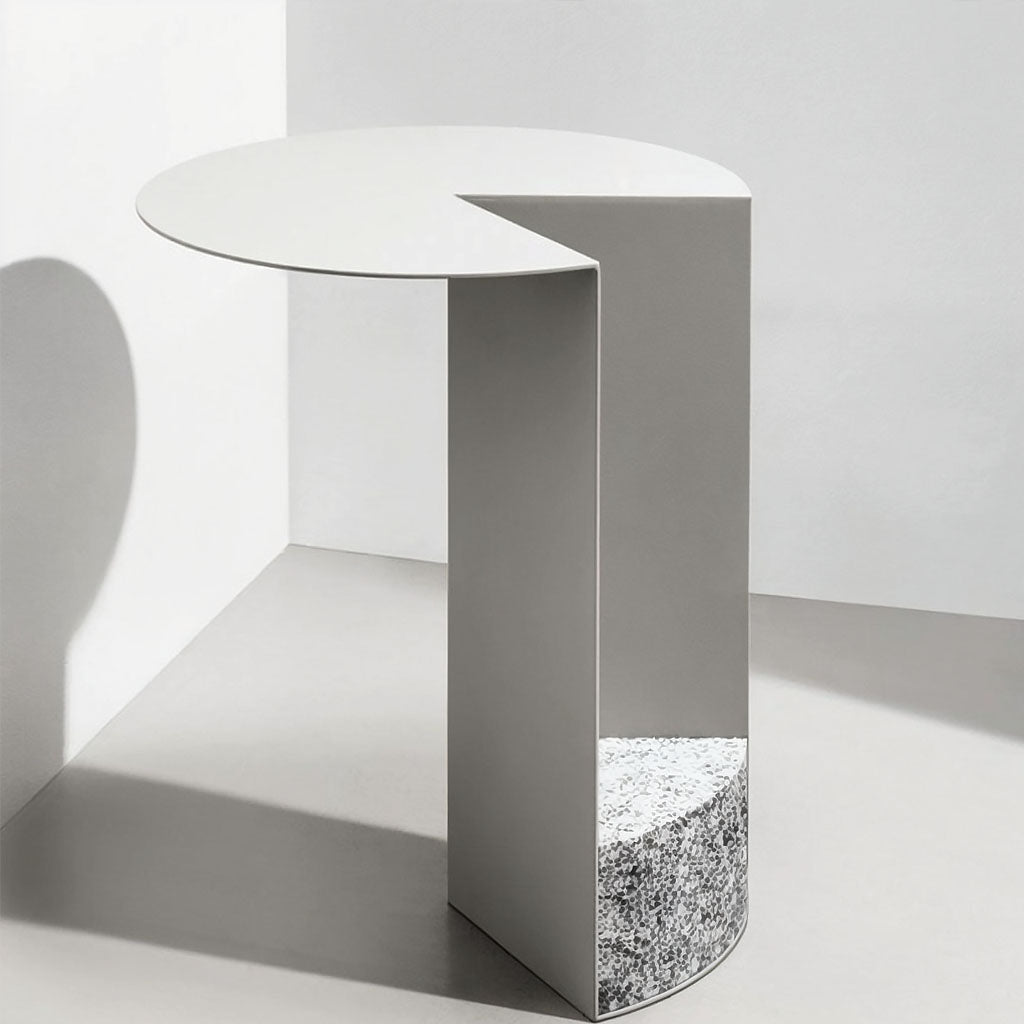 BRIGGS Metal Granite Side Table / Accent Table - White, modern, artistic, minimalist