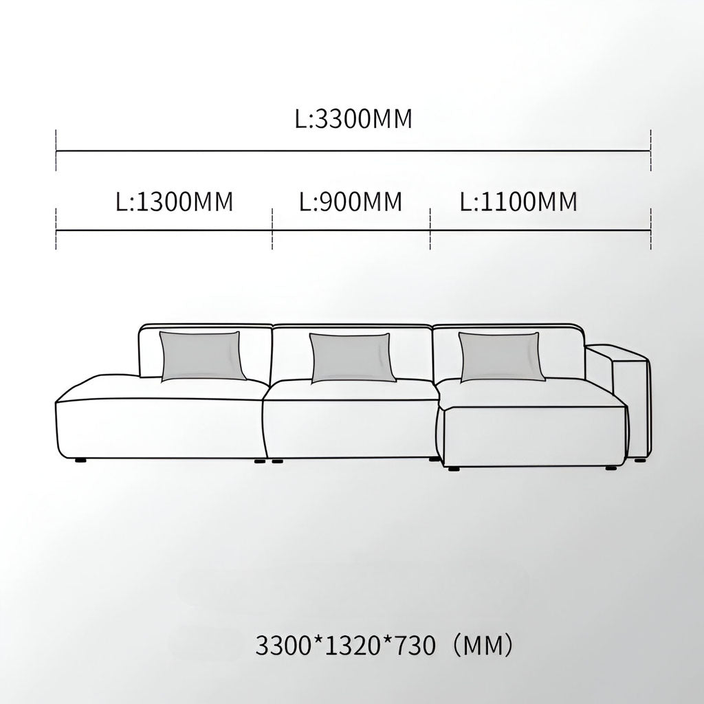 Tetris Modular L-Shape Sofa L3300mm Dimension Chart