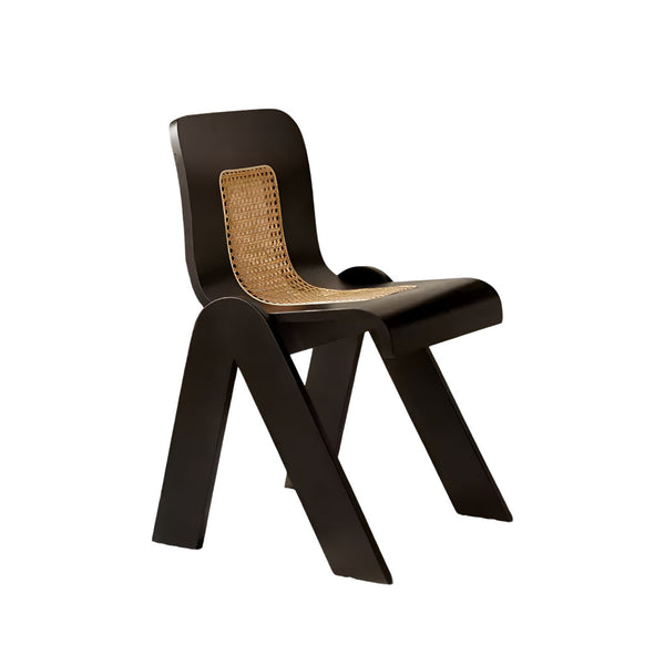 Weaver Dining Chair Black Minimal Cane Curved Back Thumb