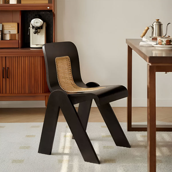 Weaver Dining Chair Black Minimal Cane Curved Back