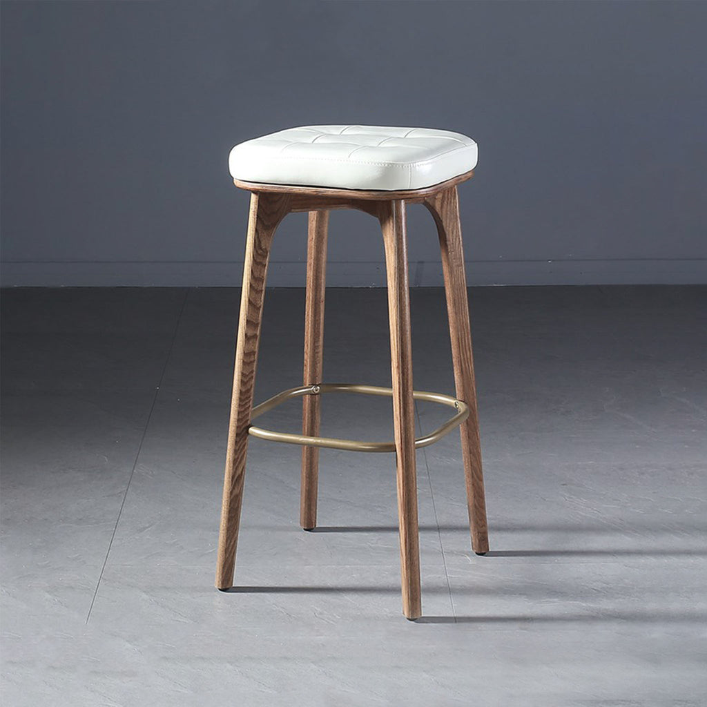 GEORGY LEATHER BAR STOOL OAK WHITE LEATHER FRONT
